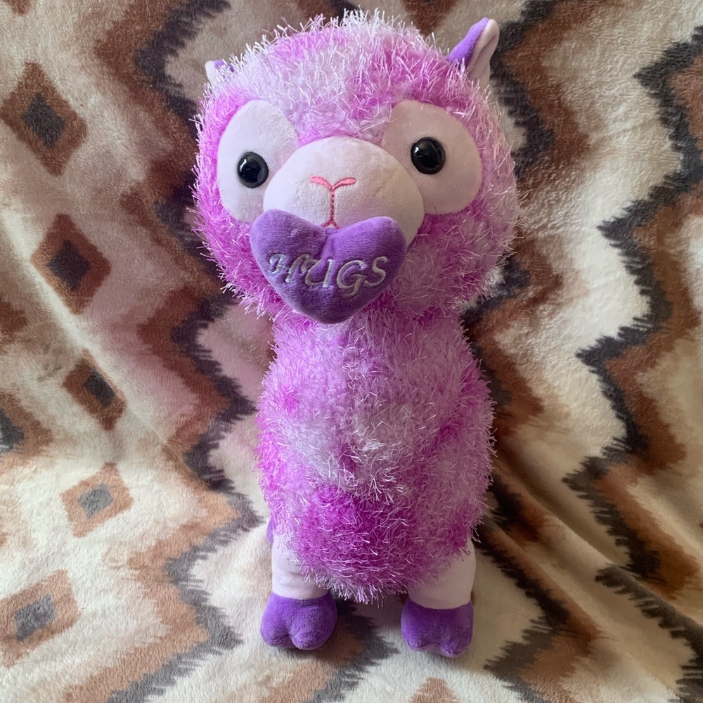 Kellytoy Valentines Day Eyelash Llama Plush Stuffed Animal 12" Purple Hugs Heart